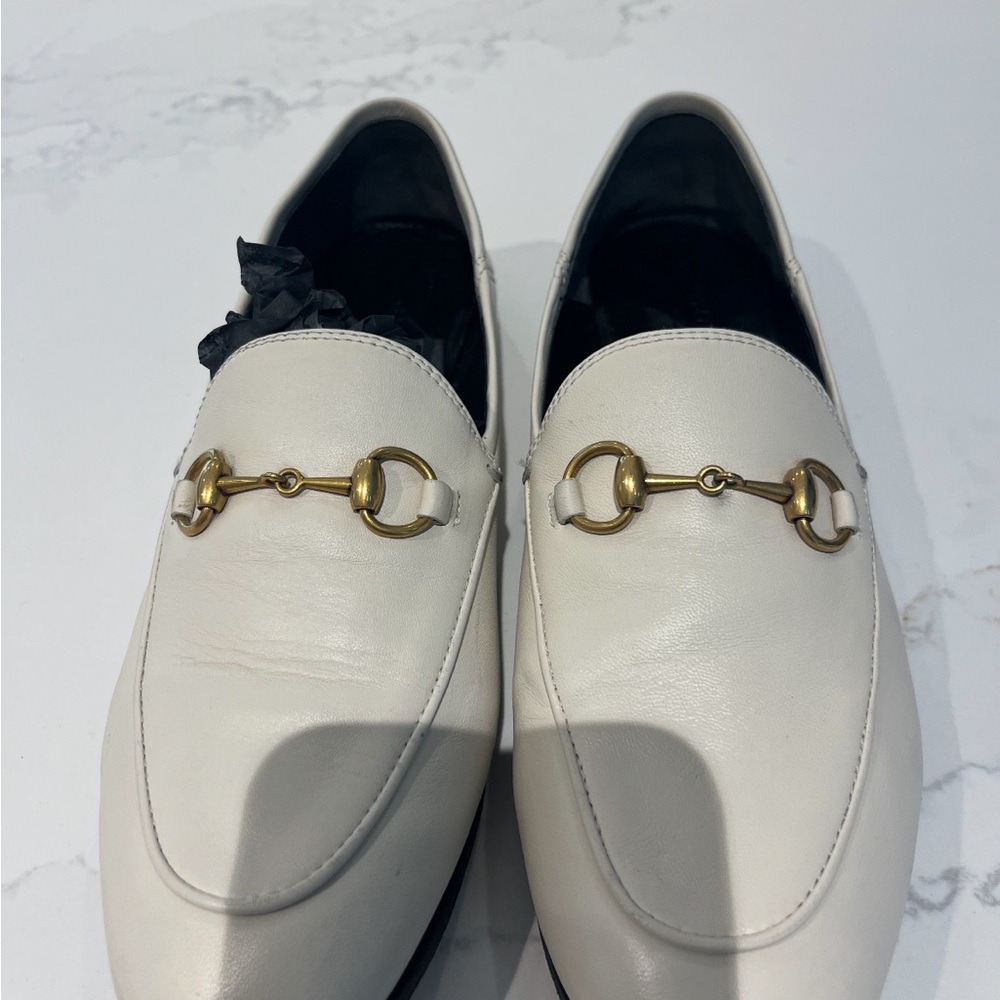 White Loafers with Gold Hardware